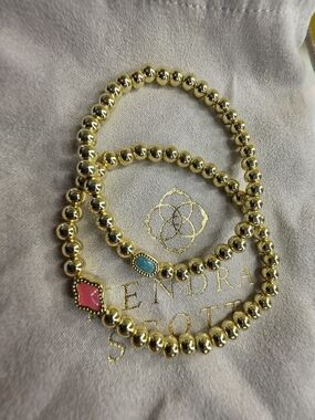 Kendra Scott Gold Beaded Bracelet Duo with Pink and Turquoise Accents